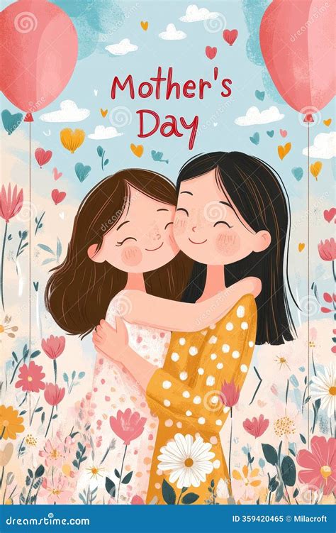 Daughter Hugging Mother Celebrating Mother S Day with Balloons and ...