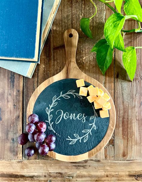 Serving Board with Handle - Acacia & Slate - Personalized & Engraved w ...
