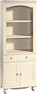 Sauder Harbor View Library/Bookcase With Doors , Antiqued White finish