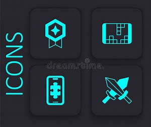 Set Sword for Game, Game Rating with Medal, Portable Video Console and Mobile Gaming Icon. Black Square Button. Vector Stock Vector - Illustration of device, square: 234923946