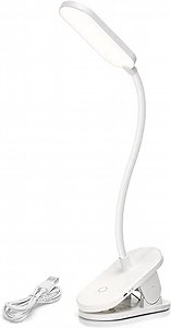 Aigostar USB Rechargeable Book Reading Light, Brightness Adjustable for Eye-Care, LED Clip on Book Lights, Compact & Long Lasting Small Desk Lamp, Touchable Portable Bed Bedside Clamp Light White