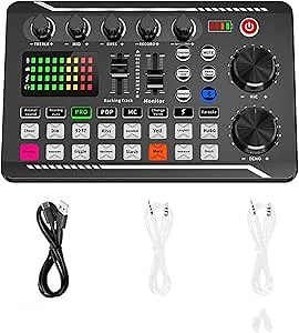 Soundboard,Sound Effects Board,Sound Board,Sound Mixer Board,Bluetooth-Compatible Sound Card with Multiple Sound Effects & LED Light,Sound Board for Phone,Computer,Live Streaming Equipment