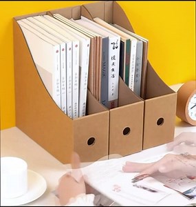 VANRA Kraft Paper Magazine File Holder Desk Organizer Magazine Rack Desktop Document Storage Box with Label Stickers (5-Pack)