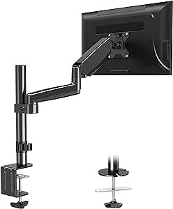 MOUNTUP Monitor Arm, Full Motion Gas Spring Single Monitor Stand, Height Adjustable Desk Mount with C Clamp/Grommet Base, VESA Mount Fits 17 to 32 Inch LCD Screens
