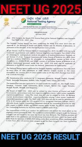 1K views | [NTA] . . >> Result/NTA Scores/Rank of the National Eligibility cum Entrance Test NEET (UG) – 2025. #JkLatestUpdates . . > Check https://neet.nta.nic.in/ . . > [SHARE IT] + #NEET #NEETUG #NEETUG2025 | J&K All Latest Examination Updates,Datesheets,Syllabus,Results & Othr Updts | Facebook