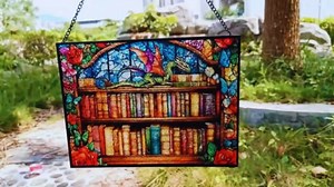 Customized Rectangle Art Nouveau Golden Poppies Stained Glass Window Hanging, Suncatcher for Women, Stained Glass Window Decor Perfect Home Décor