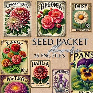 Vintage Flower Seed Packet Clipart, Printable Watercolor for Scrapbooking, Greeting Cards & Digital Crafting - Etsy