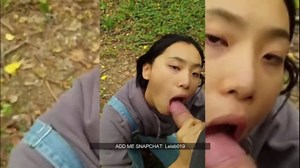 Chinese cute girl sucking white dick in public