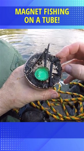 Magnet Fishing on a float tube! #magnetfishing #trash #creative #fun | Exploring with the Nug
