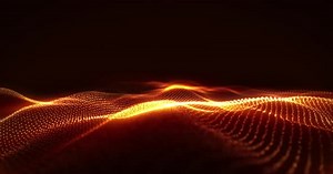 Motion abstract orange digital waves and particles; technology background. 4k video