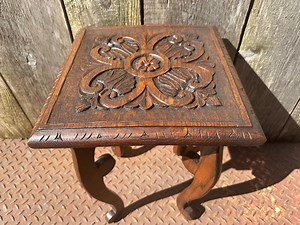 Antique Carved Oak Side Table - Etsy Canada