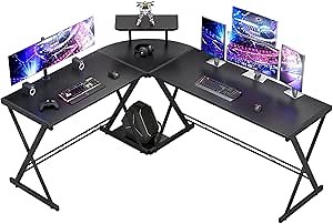 GreenForest L Shaped Gaming Desk Large Size Reversible Corner Computer Desk 64 inch with Large Monitor Stand and CPU Stand, Home Office Study Writing Desk Workstation, Space Saving, Black