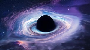 Black Hole Surrounded by Nebula and Stars in Deep Outer Space