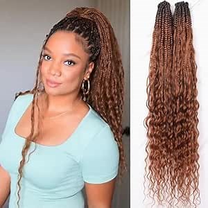 BLG Crochet Boho Box Braids with Human Hair Curls Pre Looped #30 Human Hair Curly Boho Crochet Braids with Curly End 1bT30 18 Inch 1 Pack 40 Strands Bohemian Braids for Women