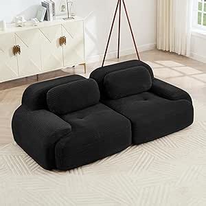 Amazon.com: OUEEEDD Modular Loveseat Sofa, 2-Seater Sectional Sofa with Lumbar Pillow, Comfy Boneless Couch with Deep Seat, Corduroy Sectional Couches for Living Room, No Assembly Required (Black, 2 Seat) : Home & Kitchen