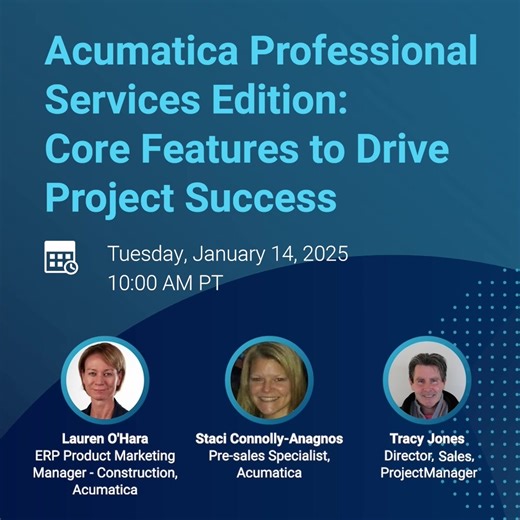 Win projects. Grow your practice. Acumatica Professional Services Edition is here to help you drive business success. Learn more about the core features on 1/14: https://acumati.ca/3PBE5OJ | Acumatica | Facebook