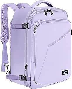 MATEIN Carry on Backpack for Women, 40L Heavy Duty Travel Backpack Airplane Approved, Expandable Simple Fashion Daypack, Frequent Traveler Gifts, Light Purple