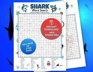 Shark Word Search Puzzle, Shark Week Activity, Fun Shark Fest Idea, Shark Themed Birthday Party, Shark Office Party Game, Jaws Movie Night - Etsy