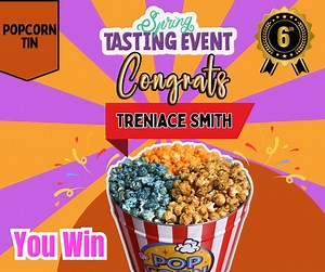 Our sixth prize winner for our POPCORN TIN goes to: TRENIACE SMITH  Congratulations  Please to contact us as soon as possible to claim your prize. #CandyIsHappy You can visit our store or call us at 561-540-1600  | BulkCandyStore.com | Facebook