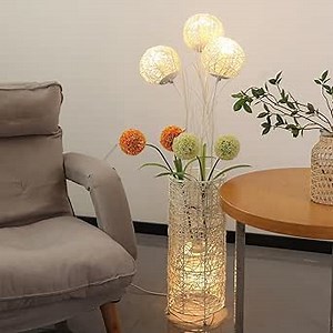 LUVODI Modern Pastoral LED Floor Lamp: Decorative Hand-Woven Rattan Flower Night Light - Creative Standing Smart Lamp for Reading Living Room Bedroom Tea Room Club