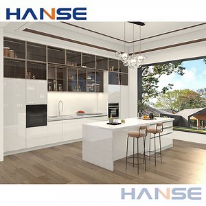 [Hot Item] Custom Slim Shaker Plywood Warm White Melamine High Gloss Lacquer PVC Kitchen Cabinet