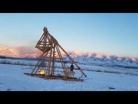 Medieval Trebuchet Launches Flaming Projectiles (ends badly)