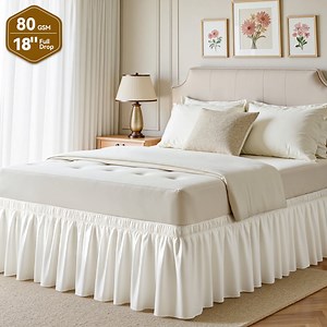 Beige Full Bed Skirt, 18-Inch Tailored Drop, Wrap-Around Dust Ruffle, Easy Install