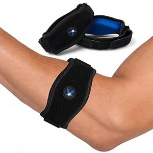 RiptGear Tennis Elbow Brace for Women & Men, Elbow Brace for Tendonitis and Tennis Elbow, Elbow Strap for Tendon Pain Relief, Adjustable Compression (Single-Blue)