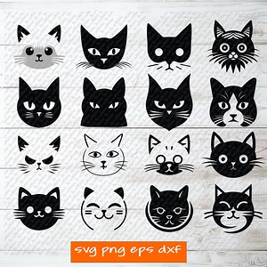 Svg chat visage de chat Svg, lot de svg chat, clipart chat pour fichiers cricut et silhouette silhouette de chat visage chat mignon svg svg tête oreilles de chat - Etsy France