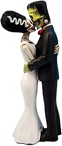 Ebros Day of The Dead Wedding True Love Kiss Skeleton Frankenstein Skull Bride and Groom Couple Figurine Graveyard Macabre Ossuary Halloween Bridal Spooky Home Decor Statue