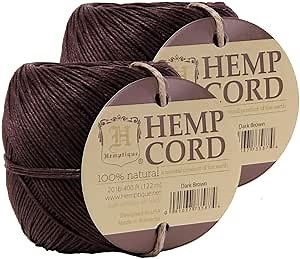 Hemptique 100% Hemp Cord Ball - 122 Meter Hemp String - 1 mm Cord Thread for Jewelry Making, Macrame, Greeting Cards & More - Multi Packs and Colors (Brown, Double-Pack)