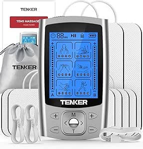 TENKER EMS TENS Unit Muscle Stimulator, 24 Modes Dual Channel Electronic Pulse Massager for Pain Relief/Management & Muscle Strength Rechargeable TENS Machine with 8 Pcs Electrode Pads