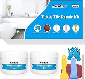 Tub, Tile and Shower Fiberglass Repair Kit, 3.5 oz Porcelain,Bathtub Repair Kit White Toilet Ceramic Repair Kit for Cracked Bathtub Scratches - Shower Bases 1