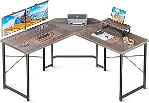 ODK L Shaped Gaming Desk, 51 Inch Computer Desk with Monitor Stand, PC Gaming Desk, Corner Desk Table for Home Office Sturdy Writing Workstation, Grey Oak