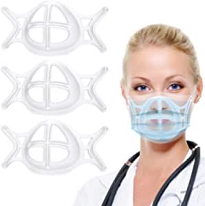 Mask Bracket with Ear Loops - 3D Mask Insert Frame Support for More Breathing Room - Cool Mask Guard Under Mask - Comfortable Face Mask Wearing Protection Holder for Lipstick | 3 Pack