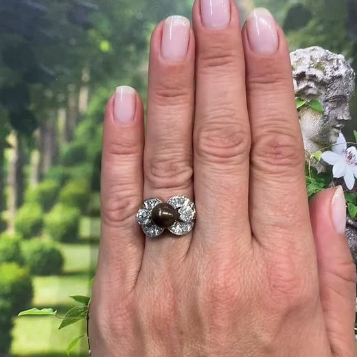 Vintage Tahitian pearl and diamond ring; simple elegance personified! This stunningly beautiful ring features a Tahitian pearl 8.09mm, 2 old European cut diamonds 0.97cts. total weight and 16 more single and old European cut diamonds 0.80cts. total weight, set in 18kt. white gold. Size 6.5 and easily sized. More photos, pricing and full description available by tapping the shopping bag 💼 icon on your device or online at www.cynthiafindlay.com with the product code 89009. https://www.cynthiafind