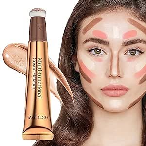 Contour Stick Contour Beauty Wand - Highlighter Makeup Stick Liquid Bronzer Stick with Fine Cushion Applicator, Waterproof and Cruelty-Free Face&Body Contouring Makeup (#06 Highlighter(Champagne))