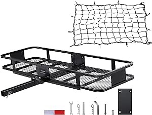 KAIZONPOT 60" x 20" x 6" Trailer Hitch Cargo Carrier Hitch Mount Vehicle Cargo Basket 500lb Capacity with Cargo Net