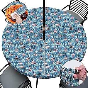 Fitted Round Outdoor Table Cloth with Umbrella Hole and Zipper Patio Heavy Duty Polyester Stain Resistant Cover for 36-44" Tables Camper Motorhome Must Haves White Elephant Gifts for Adults