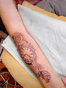 Generally speaking, a clock tattoo might symbolize a range of meanings from simply time to life and death, mortality, existence, infinity, endless love, stability, and structure, or referencing a specific special moment in one’s life. #bodytattoo #bodytattoos #bodytattoogirls #clocktattoos #clocktattooidea | Eyebrow microblading- permanent tattoo