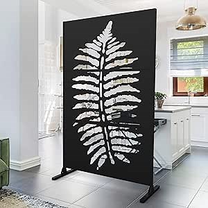 Outdoor Privacy Screens and Panels, Decorative Outdoor Divider with Stand, Metal Privacy Screen Freestanding, Laser Cut Steel Privacy Fence Panels for Patio Deck Balcony Backyard Garden, Black