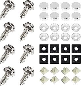 8Sets Stainless Steel Screws - Rust-Proof & Anti-Rattle License Plate Bolts Fits Front Rear Frame Holder Mounting