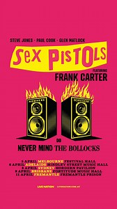 Punk rock icons Sex Pistols are heading down under for the first time in 30 years, featuring Frank Carter! Catch them in Melbourne, Adelaide, Brisbane and Fremantle this April. Tickets are on sale now 🔥 🎸 bit.ly/4hpG1WF #Feature | Moshtix