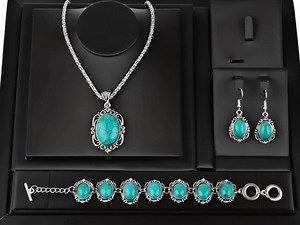 Boho Turquoise Jewelry Set: Vintage Flower Necklace, Earrings, Bracelet - Etsy Canada