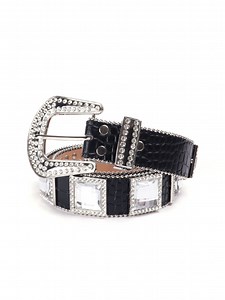 [Hot Item] Fruit Black Leather Cowgirl Prism Cut Stone Conchos Western Dress Leather Belt for Women