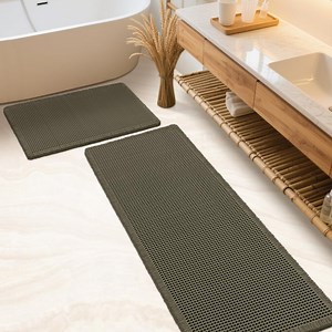 Waffle Bath Mat Set 2 Piece Oliver Green,Woven Modern Bath Rug Mats, Absorbent Non Slip Bath Floor Mat, Soft Washable Boho Bath Rugs with Tassels for Bathroom, Bedroom, Kitchen,Tub