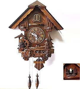 Cuckoo Clock Authentic Black Forest Cuckoo Clock,Cuckoo Clock with Automatic Night Mode, Quartz Movement and Wooden Decorations