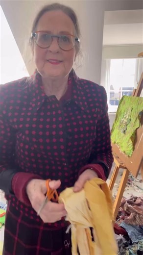 2.5K views · 159 reactions | Next stages of the picture of #primroses and I’ve been adding lilac and purple shading as well as different layers of fabrics to give the impression of leaves. #workinprogress #textiles | Art in Textiles | Facebook