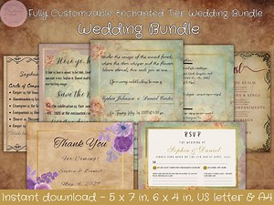 Enchanted Tier Forest Wedding Invitation Suite: Whimsical Fairytale Design (canva Template) - Etsy
