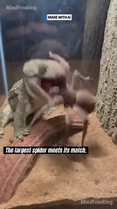 17K views · 78 reactions | The territorial Leachie Gecko defends its ground. This massive Huntsman Spider just initiated the final standoff. #LeachieGecko #HuntsmanSpider #NatureClash #ReptileLife #Arachnid ⚙️ AI-generated nature dramatization — no real creatures involved. | MindFreaking | Facebook